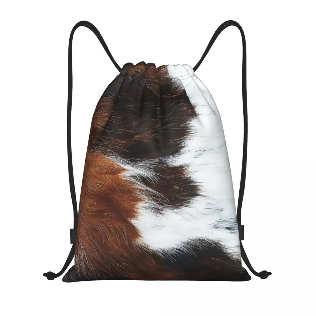 Scottish Highland Cow Cowhide Texture Print Drawstring Backpack Gym Sackpack Foldable Animal Hide Leather Shopping Bag Sack