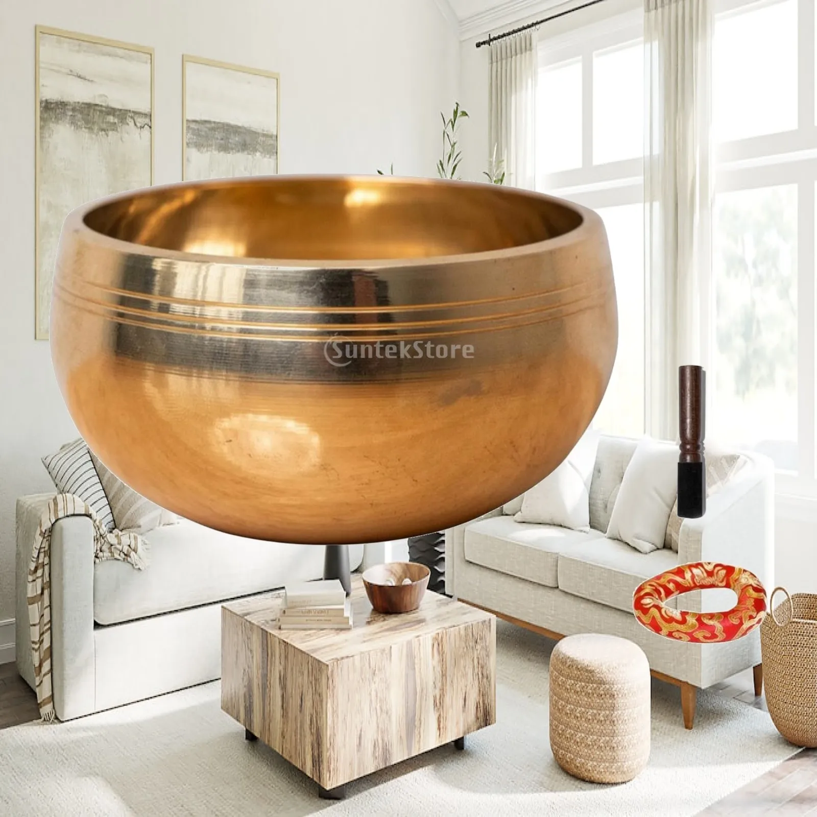 Polished Copper Singing Bowl Set for Yoga Meditation Mindfulness Healing Spiritual Practice