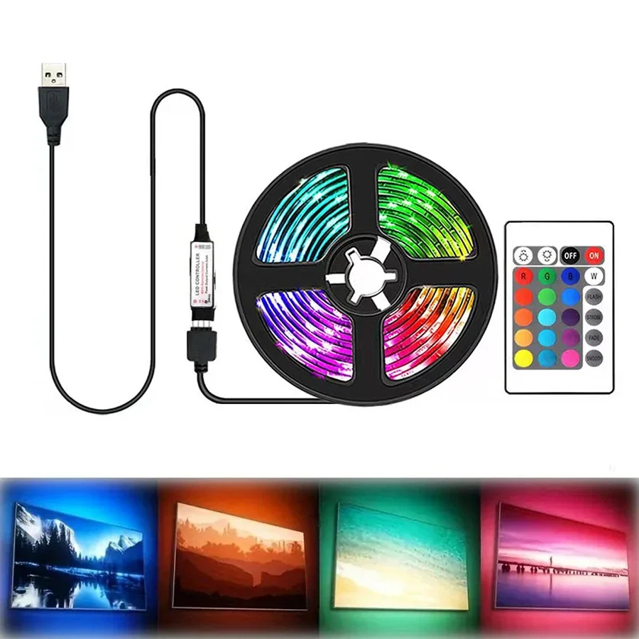 2 متر DC5V USB LED قطاع أضواء 2835 RGB LED أضواء الشريط الشريط التلفزيون إضاءة خلفية غرفة المنزل الديكور مصباح الأشعة تحت الحمراء التحكم عن بعد