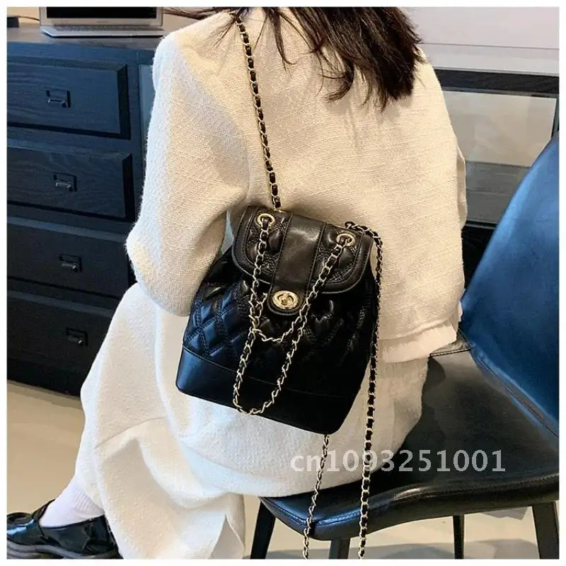 Korean Backpack for Women PU Leather Chain Shoulder Bag Student Para Backpack Casual Schoolbag Mujer Mochilas Travel Fashion