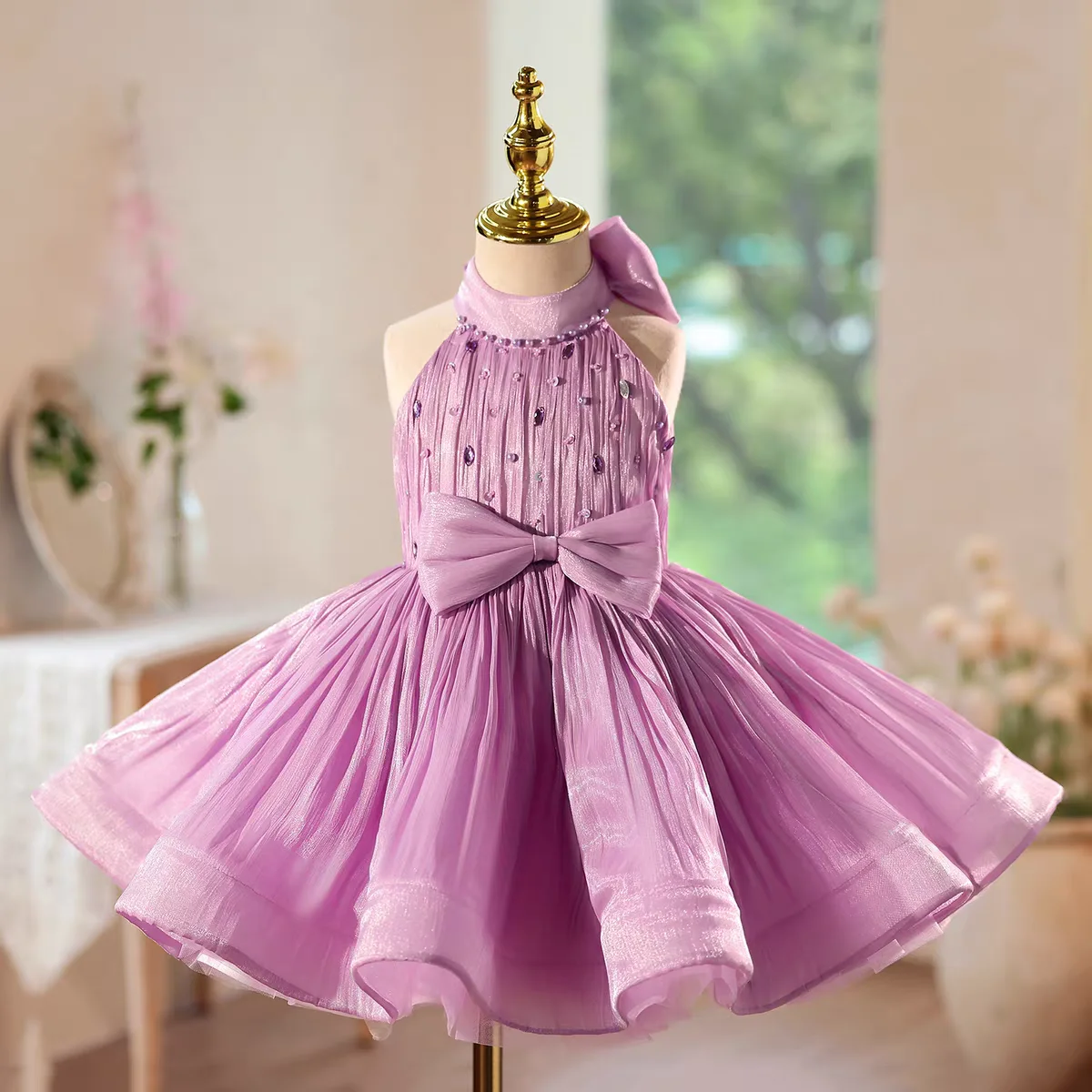 

Элегантное платье Dreamy Vow DLilac с кристаллами и цветочным узором для девочек D142, платье длиной до колена, детское праздничное бальное платье принцессы на свадьбу, день рождения