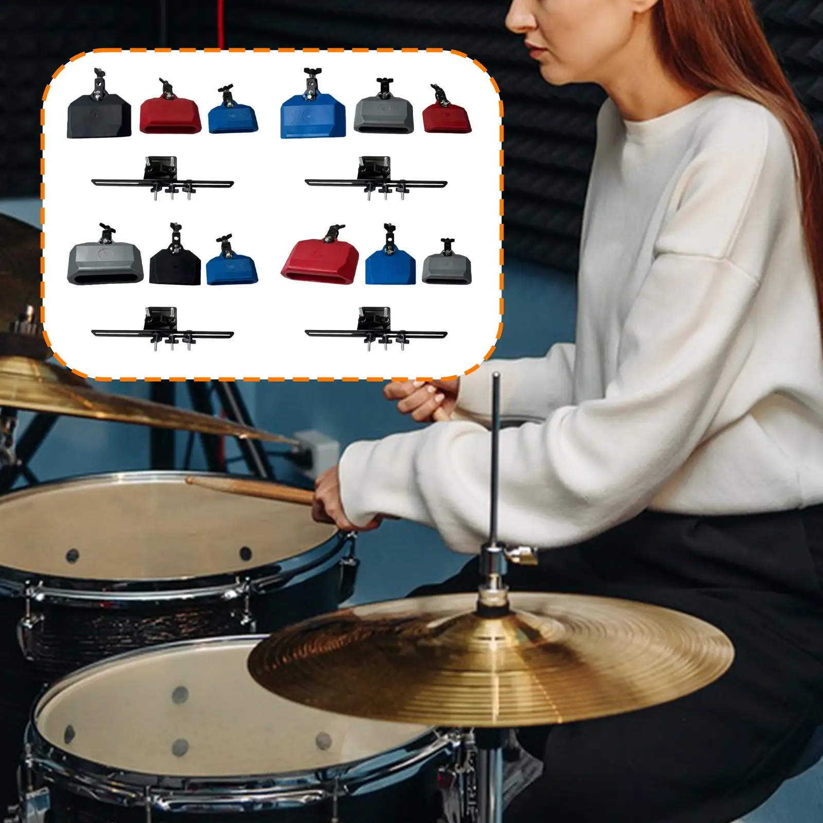 

Latin Drum Instrument Cowbell Set with Holder ABS Drum Clamp for Percussion Musical Instruments Performance