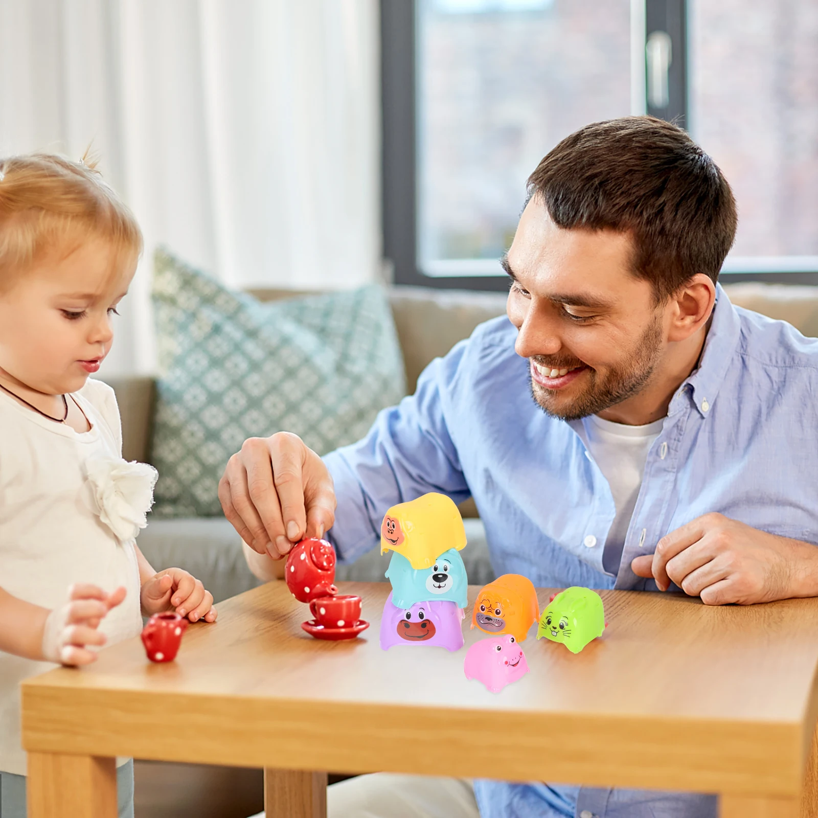 أكواب قابلة للتكديس ألعاب التعشيش للأطفال 6 12 متر أشكال ثلاثية الأبعاد حمام الرياضيات للأطفال الصغار اللبنات الحسية DominoAnimal التراص