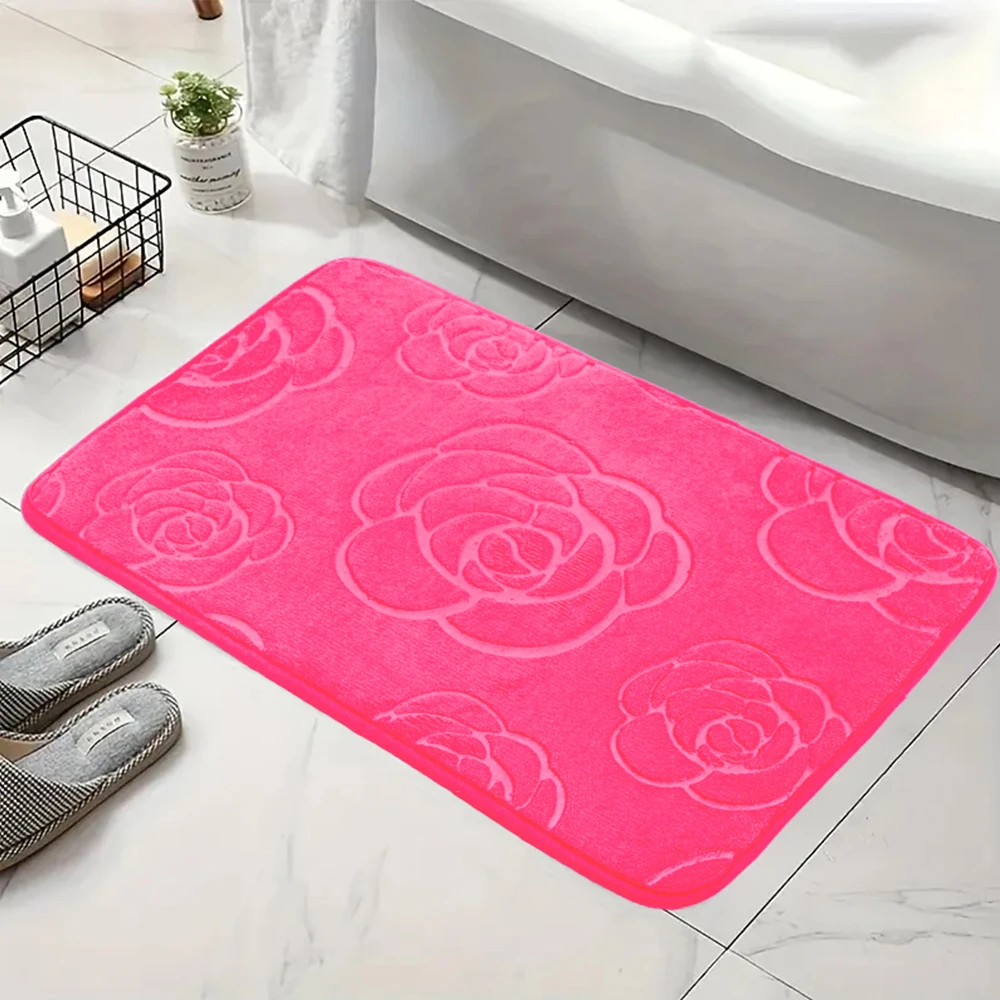 Bathroom Rugs Rose Flowers  Non-Slip Bath Rugs Machine Wash Dries Quickly-Ultra Soft Bath Mats for Bedroom kitchen