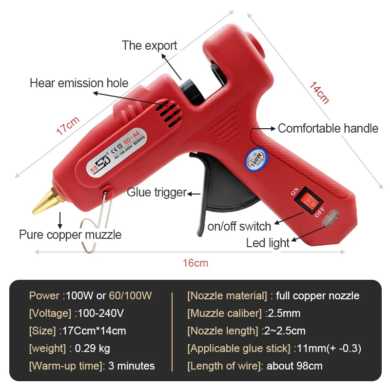 Free Shipping Hot Melt Glue Gun SD-A6 Double Power 60/100W 11mm  Stick Big HandTool Christmas Decorating Tools