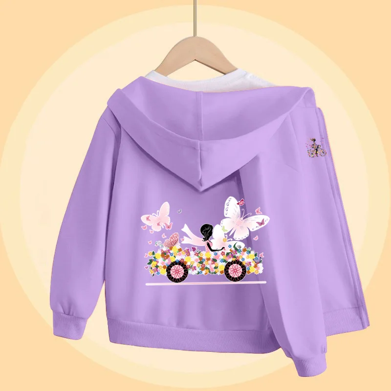 Butterfly Bike Cartoon Sweatshirt für Mädchen Herbst Langarm Mäntel Mädchen Baumwolle Hoodie mit Reißverschluss 5-14T – Detail 8