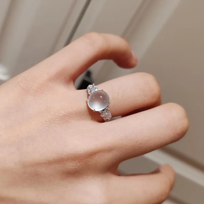 

Xiaohongshu Same Silver Inlaid Micro-inlaid Zircon Egg Surface Light Transmission Ring Women's Unique Niche Design Open Ring