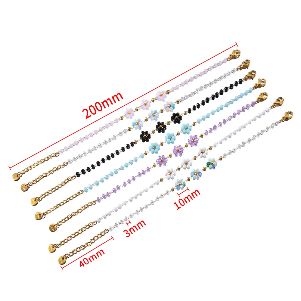 1pcs Stainless Steel Crystal Flower Beaded Chains Lobster Clasps Braid Bracelet Necklace for Women DIY Jewelry Making Wholesale