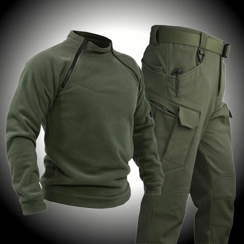 

Fleece Hiking Tracksuit Set Men Camping Tactical Jacket Thermal Suit Military Army Green Fishing Wear Waterproof Pants Windproof