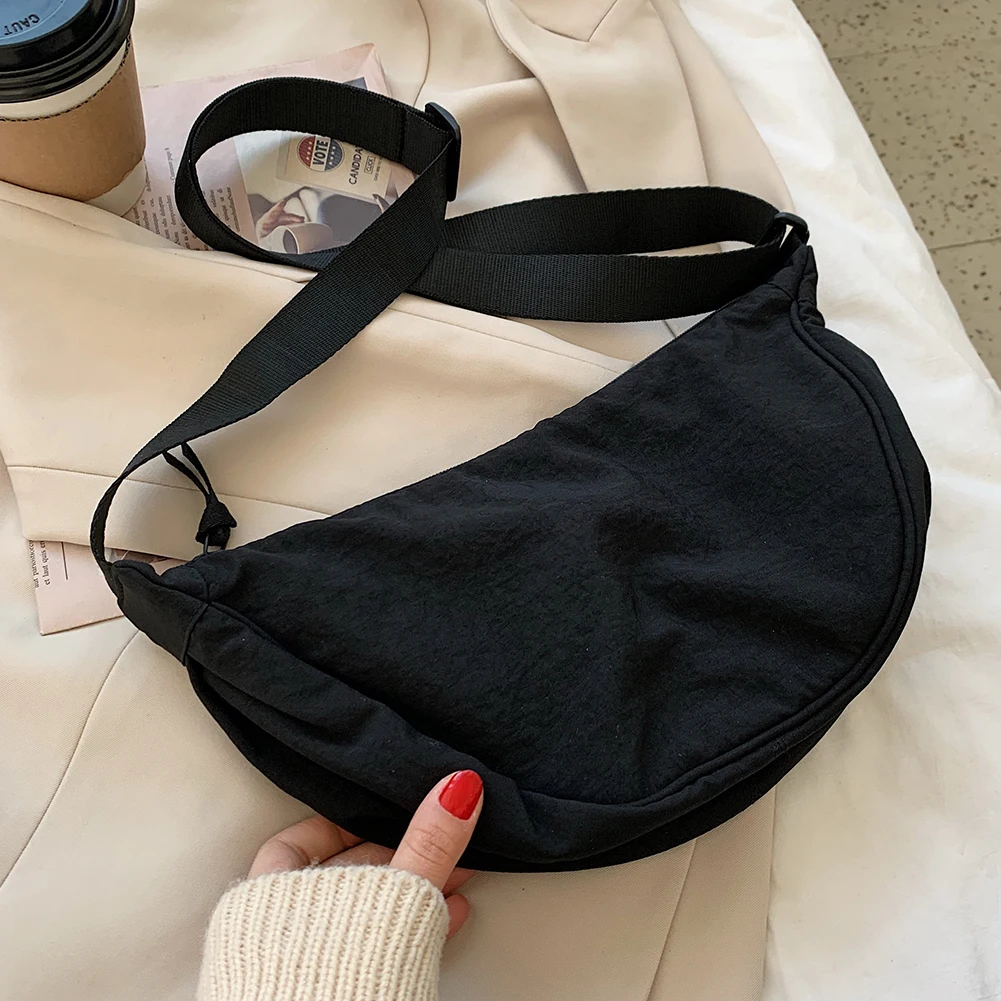 Women Crossbody Bag Solid Color Cloth Dumpling Messenger Bag Large Capacity Underarm Pouch Adjustable Strap Shoulder Bag Purse