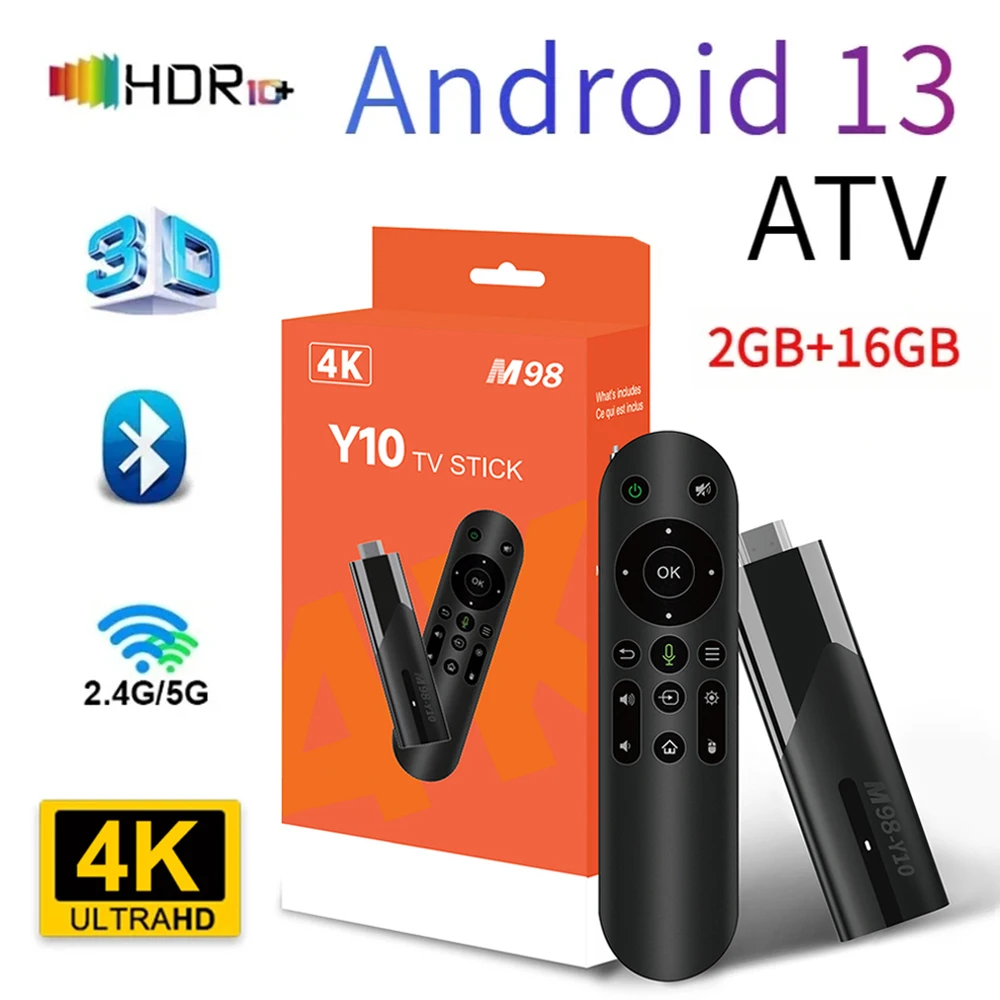 

M98 ATV Smart TV Stick For AllWinner H618 Quad Core Cortex A53 Dual WiFi 2.4G 5G 2GB 16GB HD 4K Android 13 Voice Remote Control