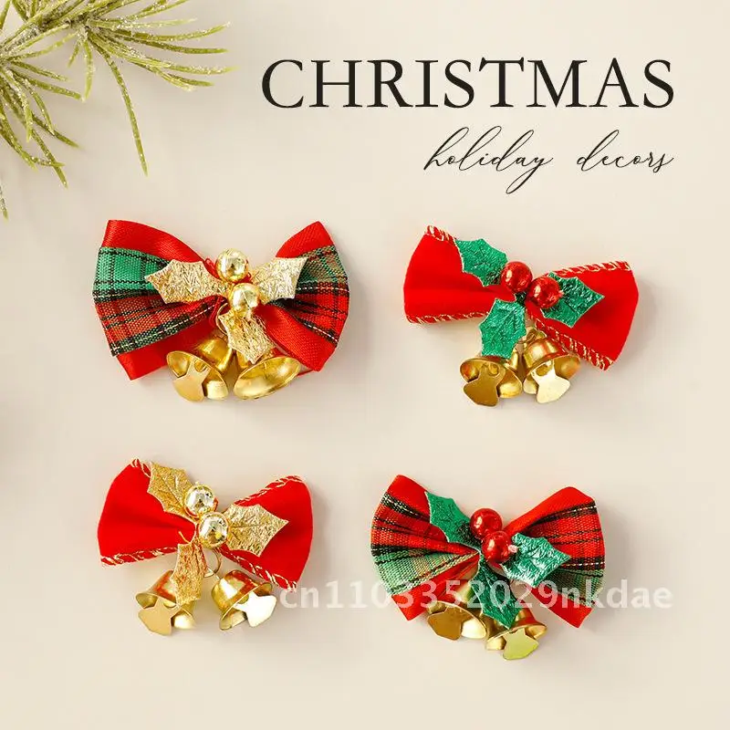 

Red Christmas Bow Bell Accessories Mini Decorative Bows for Wreath And Tree Fabric Christmas Tree Decoration Supplies