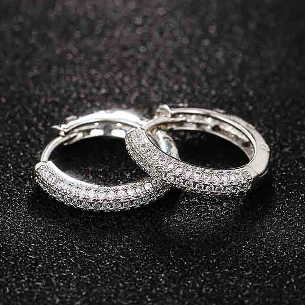 Huitan Simple Hoop Earrings for Women Silver Color 16MM Round Circle Earrings with CZ Daily Wear Fashion Versatile Lady Jewelry