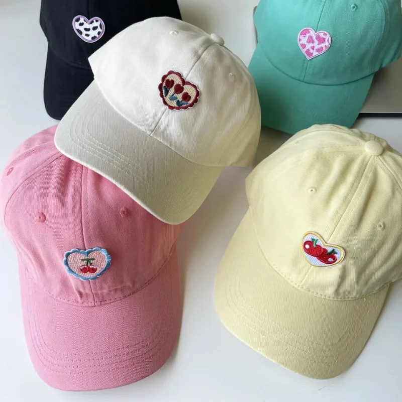 Korean Ins Embroidered Fruit Baseball Caps for Womem Y2k Cute Love Cherry Sun Hats Girl Outdoor Casual Soft-top Cap Snapback Hat