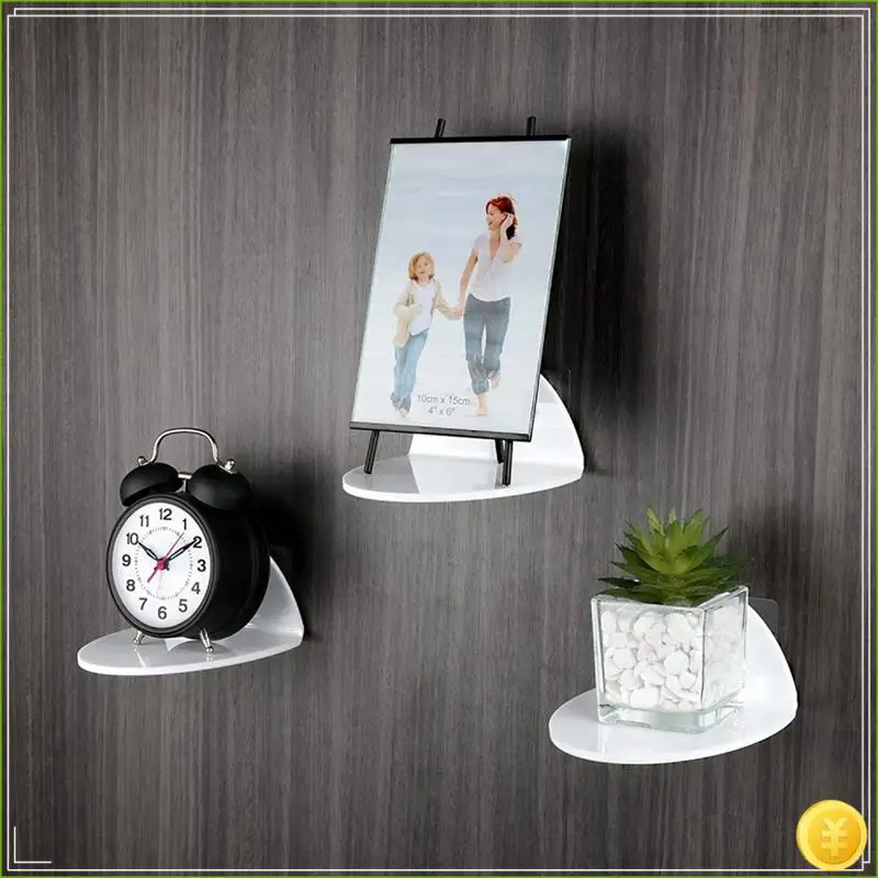 3 Piece Acrylic Floating Wall Shelves Easy To Use For Security Cameras, Baby Monitors, Speakers,Universal Small Wall Shelf White