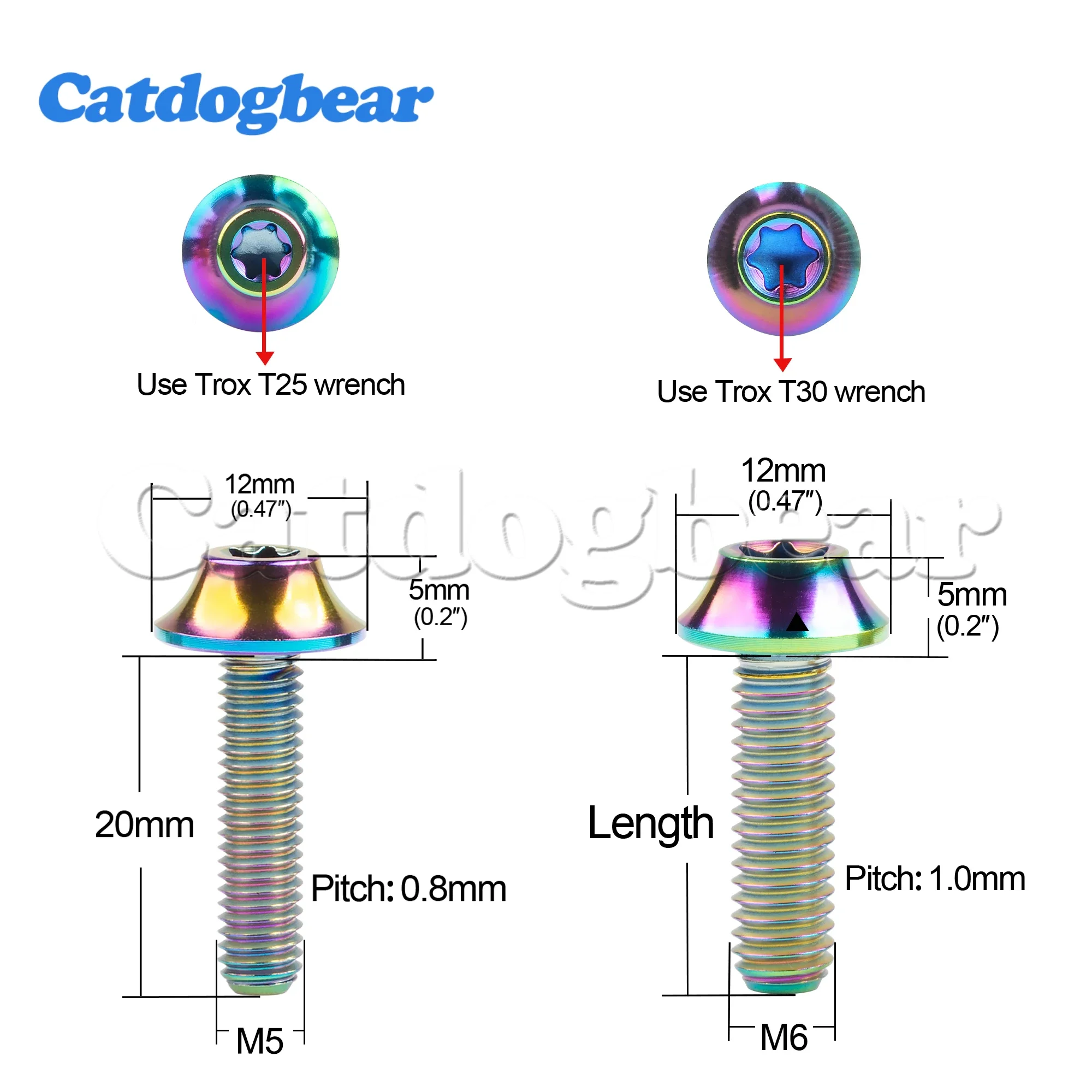 Catdogbear Titanium Bolt M5/M6x16 20mm Torx Head Screw for V-Shaped Brake Fixing