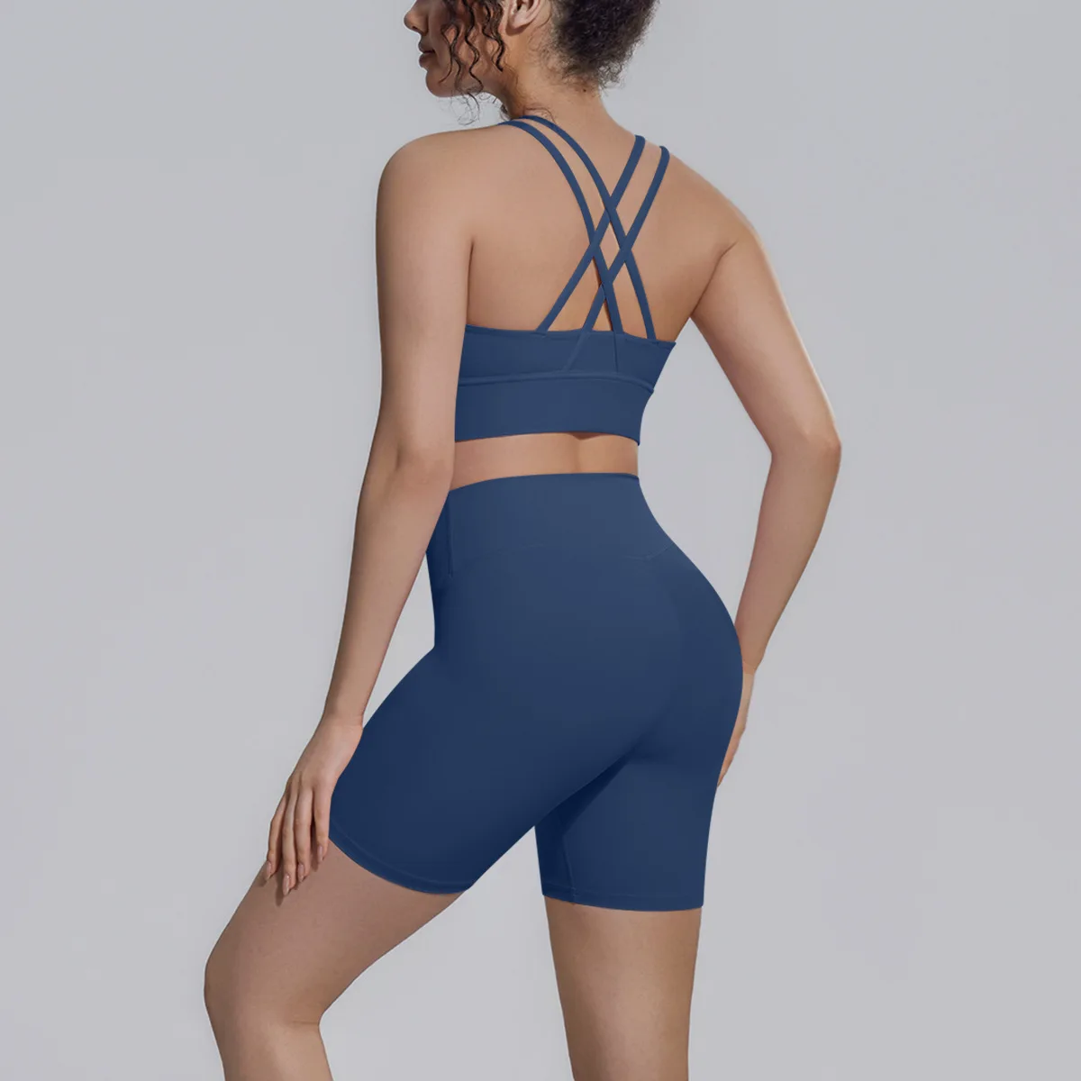 2 Piece Yoga Set Gym Suit Women Athletic Wear Cross Strap Yoga Bra Workout Scrunch Shorts Sports Set Fitness Clothes Sportswear