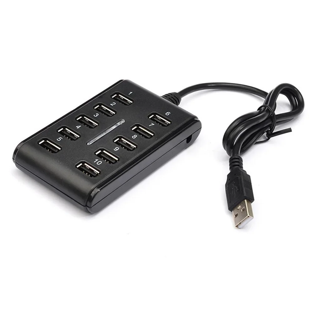 Концентратор USB 2.0, 10 портов, многофункциональный компьютерный USB-концентратор, портативный USB-разветвитель для ПК, ноутбука