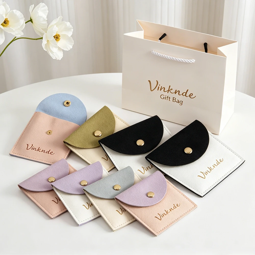 

50/100Pcs Custom Logo 8x8cm Jewelry Snap Button Bags Earrings Pendants Brooch Makeup Packaging Storage Velvet Wedding Gift Bag