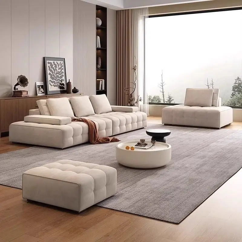 

#Italian Minimalist Wood Sofa for Small and Medium-sized Apartments Simple and Modern Living Room Straight Sofa Set