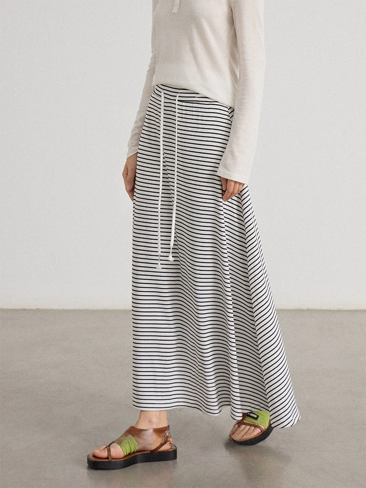 

Юбка A-силуэта в стиле ретро с завязками и полосками, с высокой талией, повседневная, из смесового хлопка, женская, весна-лето