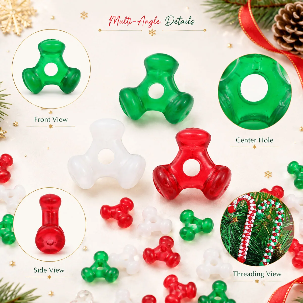 10mm 100pcs Acrylic Christmas 3‑Point Flower Beads Multi‑Color Beads For DIY Handmade Bracelet Necklace Xmas Ornament Supplies
