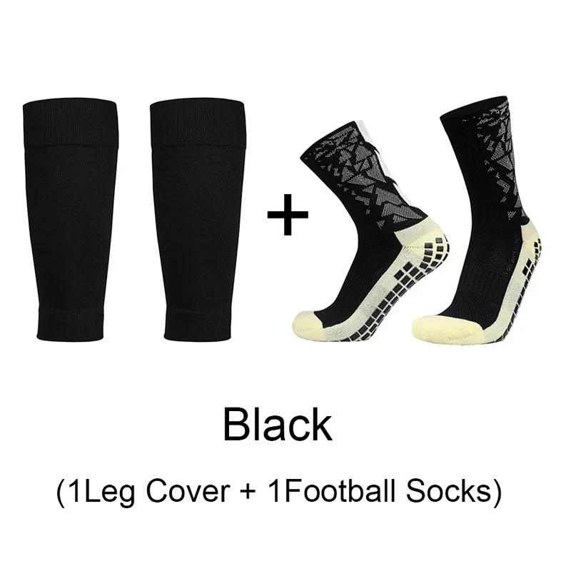 2 Pairs Set Men Women Football Socks and Knee Pads Calf Sleeves Non Slip Breathable Running Soccer Cycling Sports Socks