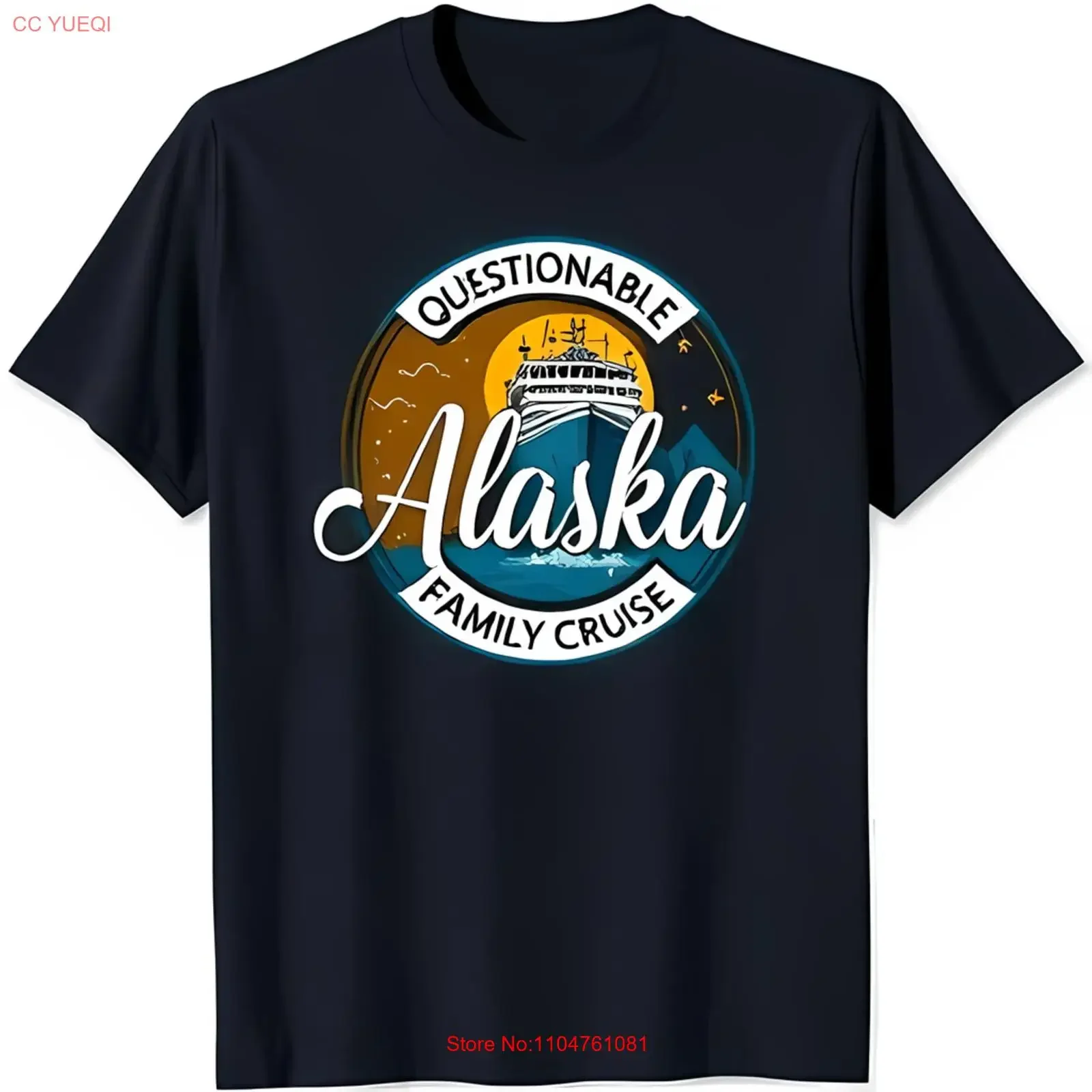 Camiseta negra para hombre con dibujos animados de barco de crucero 'compañable Alaska vintage lavada cómoda unisex versátil gráfico suave