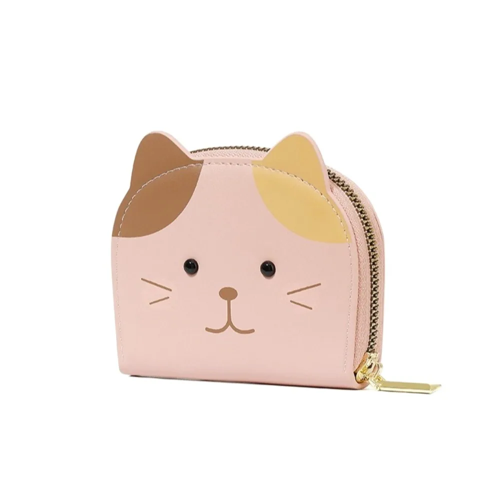 لطيف الكرتون القط نمط المحفظة سستة متعددة فتحة للبطاقات قصيرة محفظة نسائية للعملات المعدنية بطاقة حقيبة بولي Leather الجلود حامل بطاقة صغيرة النساء