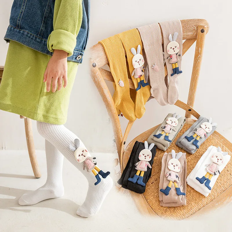 

Spring Autumn Tights for 2-7 Years Girls Cotton Knitted Children's Cute Pantyhose Cartoon Rabbit Kids Girls Tight New