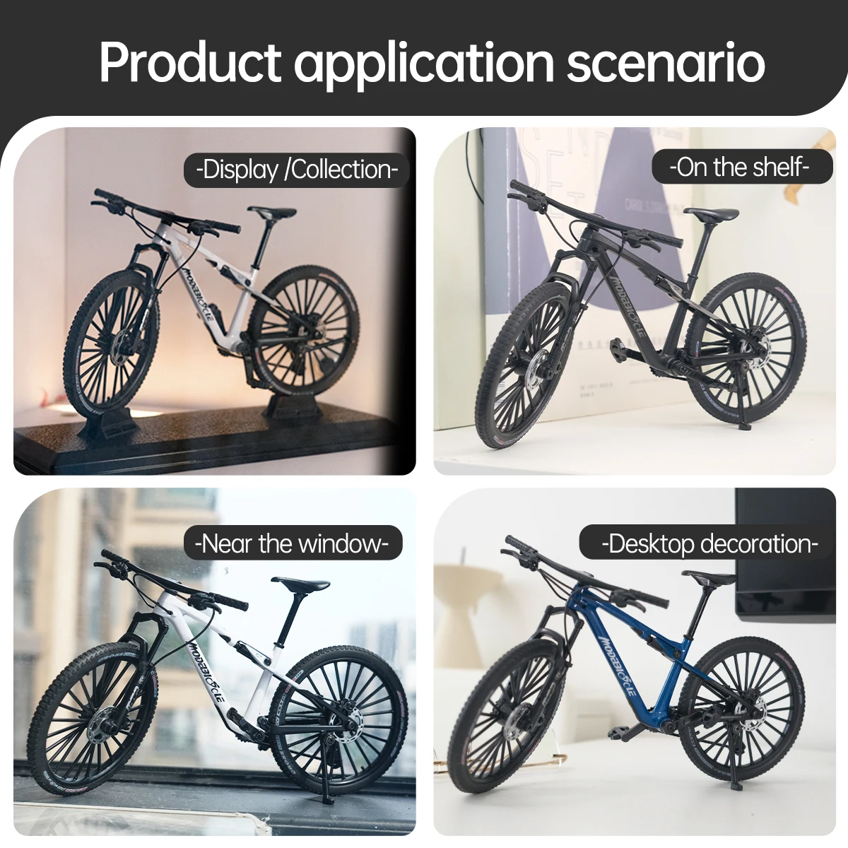 Vintage metal 1:8 mountain bike model and base, desktop mini alloy bicycle toy, perfect gift for home decoration and hobbyists