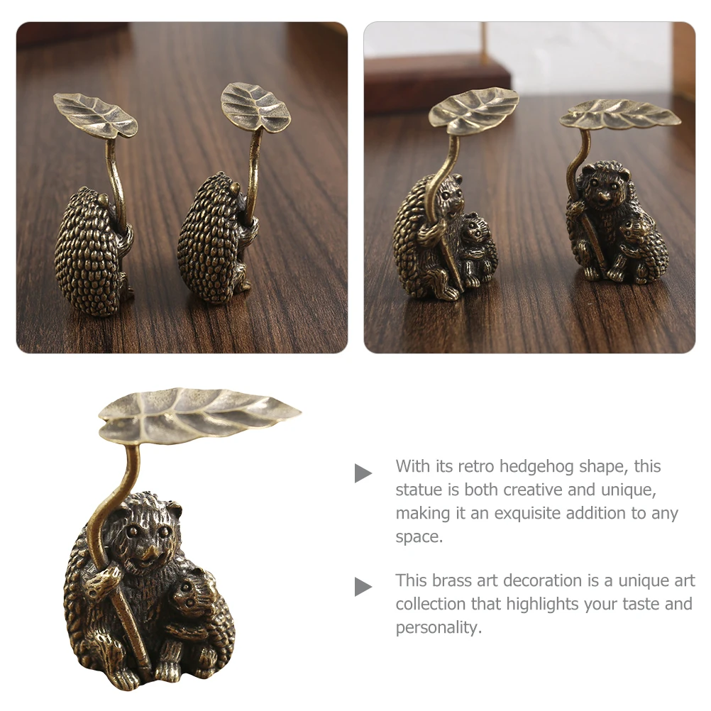 Brass Mother Son Hedgehog Statue Copper Tea Pet Retro Home Decorations Unique Art Collection Chinese Decor Brass nament Display