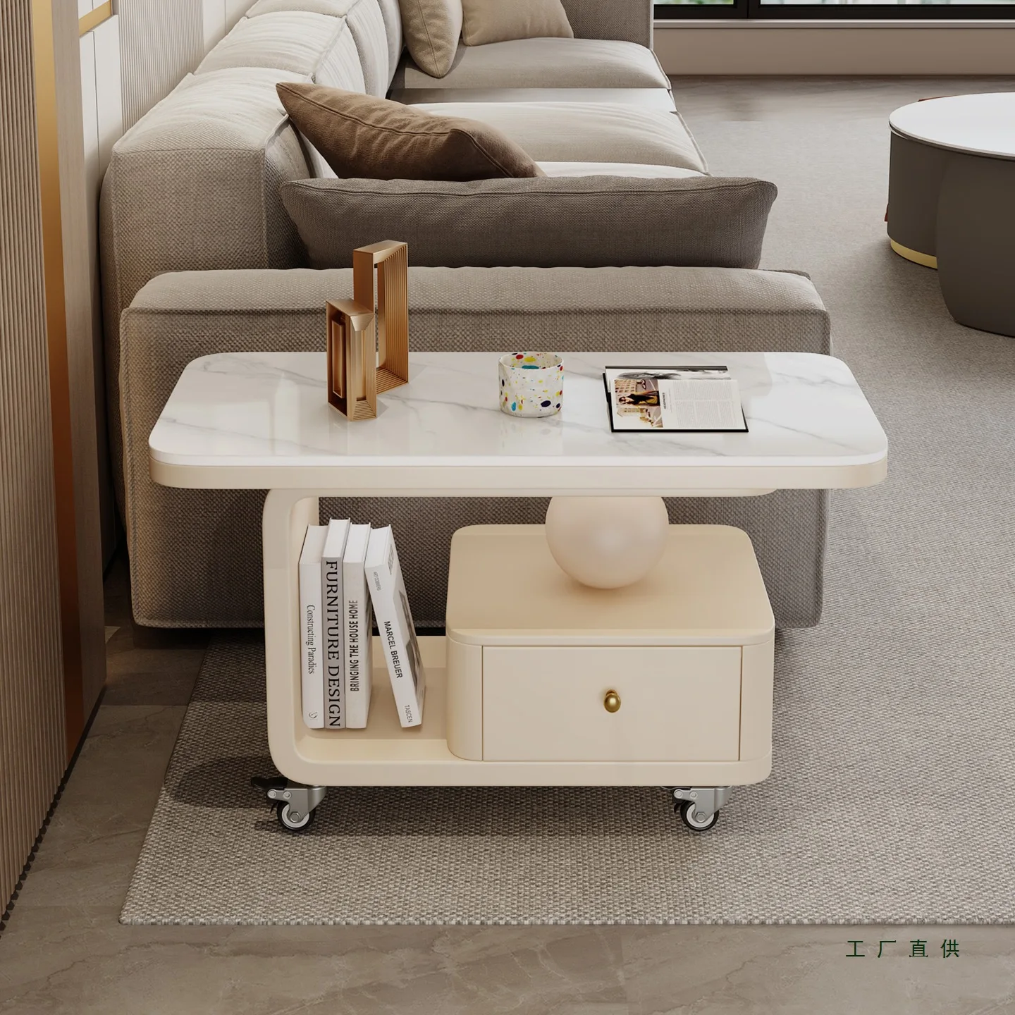 AOLIVIYA Tea Coffee Table Nightstand Storage Rack Sofa Corner Side End Stand Cream Slate Trolley 2025 High End Home