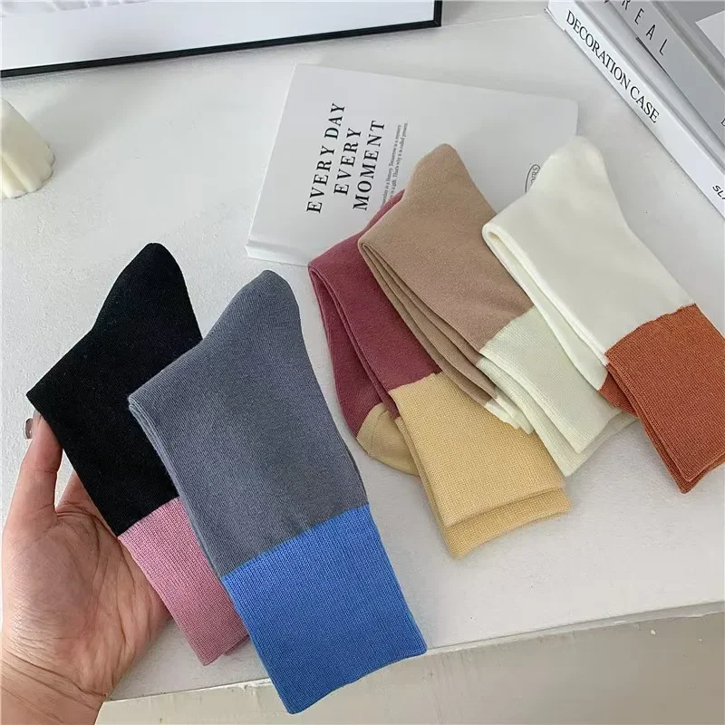 Japanese splicing contrasting mid length socks