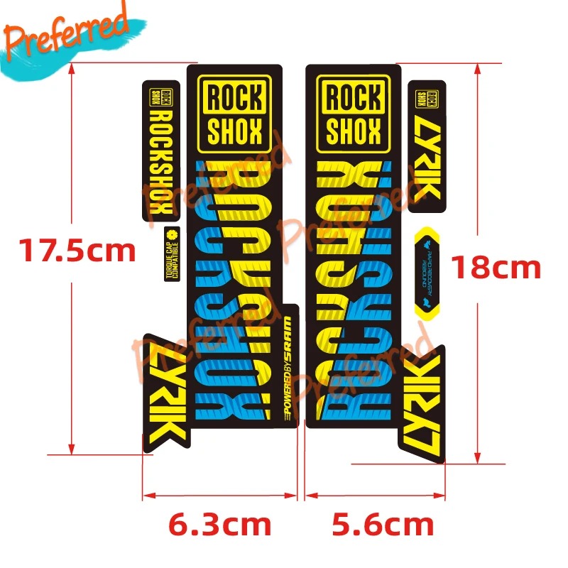 Latest Set LYRIK ROCK-SHOX MTB Fork Sticker for Mountain Bike Rock-shox Bicycle Front Fork PVC Decal180mm X120mm