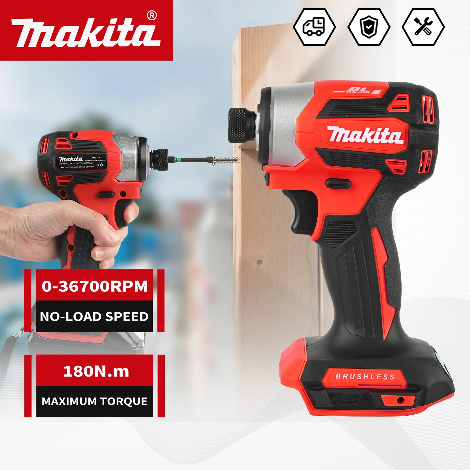 

Бесщеточная дрель Makita 18V DTD173 красная, 180 Нм, для дома и DIY, электрическая, для дерева/болтов/Т-образного режима работы
