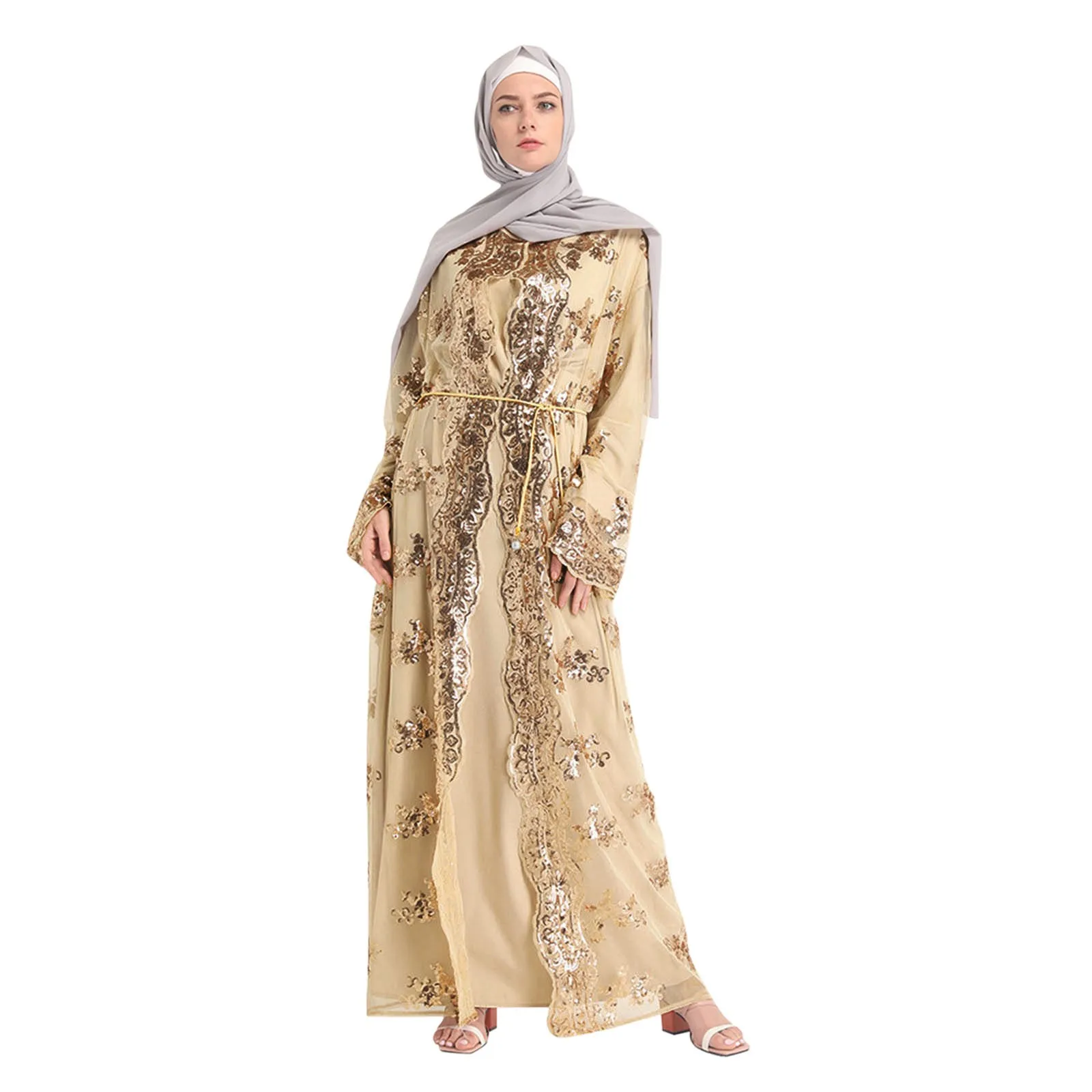 Floral Sequin Abaya Kimono Cardigan Hijab Muslim Dress Turkish Islamic Clothing Abayas For Women Dubai Kaftan Robe Islam Caftan