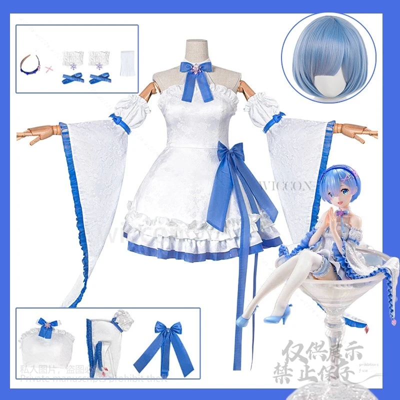 

Anime Re Rem Cosplay Dress UP Crystal Blue Maid Outfit with Wig Lolita Style Costume for Summer/Halloween/Convention ZER0