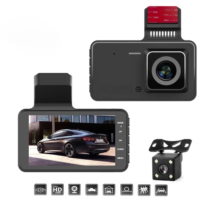 Bayerley V24 4inch 1080P Loop Video Reversing Video DVR/Dash Camera  Hidden Driving Recorder Front and Rear Double Recording