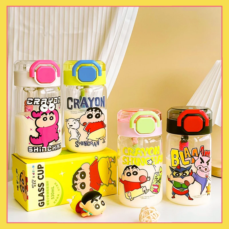 

MINISO Crayon Shin-chan Pop-top Straw Cup Direct Drinking Student Cartoon Water Cup High Temperature Resistant Glass Best Gifts