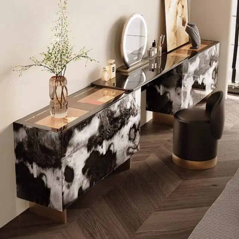 Cheap Glossy Makeup Vanity Desk Black European Modern Vintage Makeup Vanity Desk Space Saving Kaptafel Furniture For Home