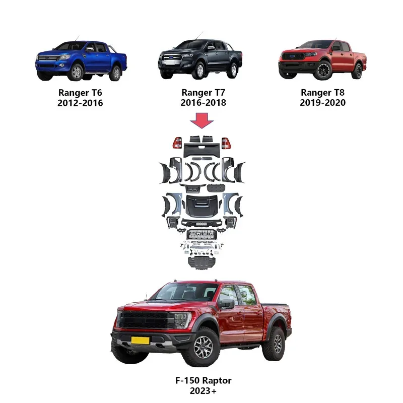 

Car Accessories for Ranger 2012-2021 Upgrade to 2021 F-150 raptor High Quality Body Kits Car Bumper Grille Hood Fender