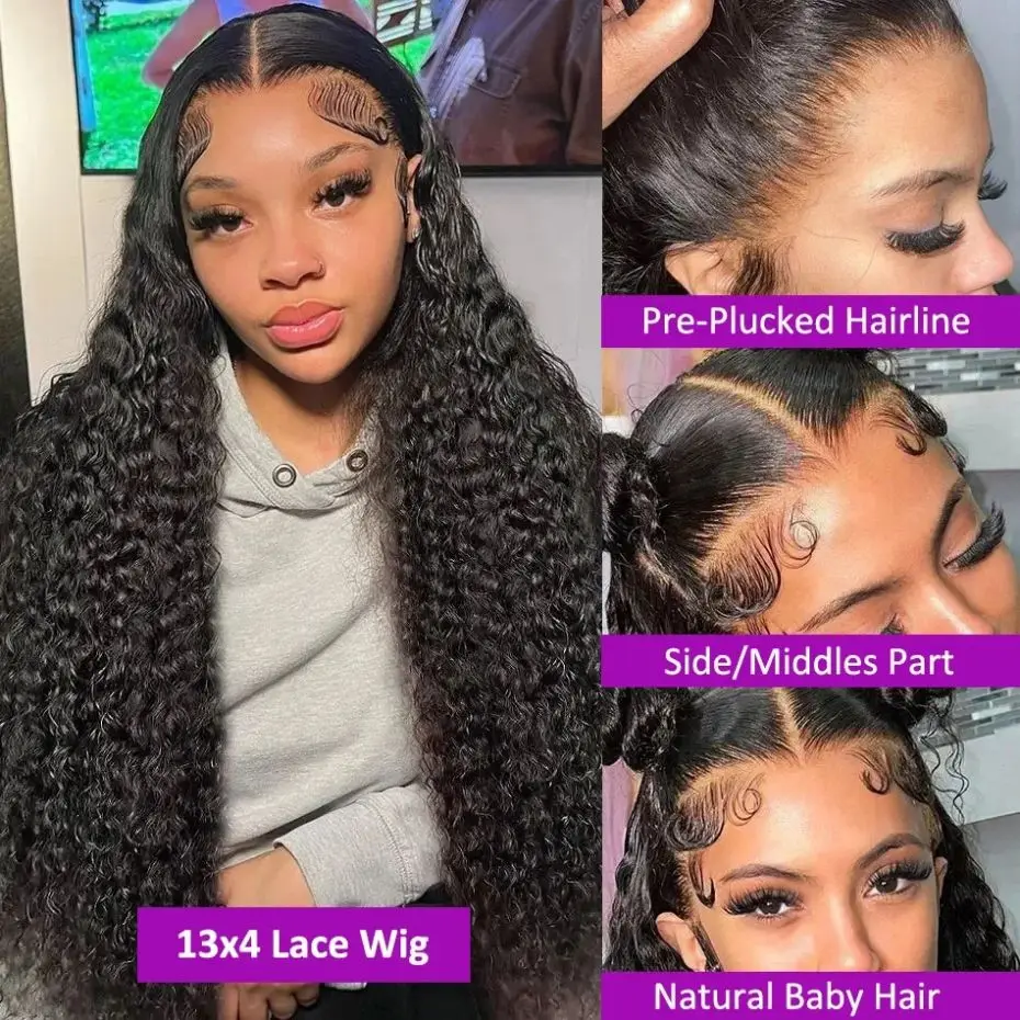 Deep Wave 13x6 Lace Frontal Wig 13x4 HD Transparent Lace Front Wigs 30Inch 180% Indian Water Curly Human Hair Lace Closure Wig