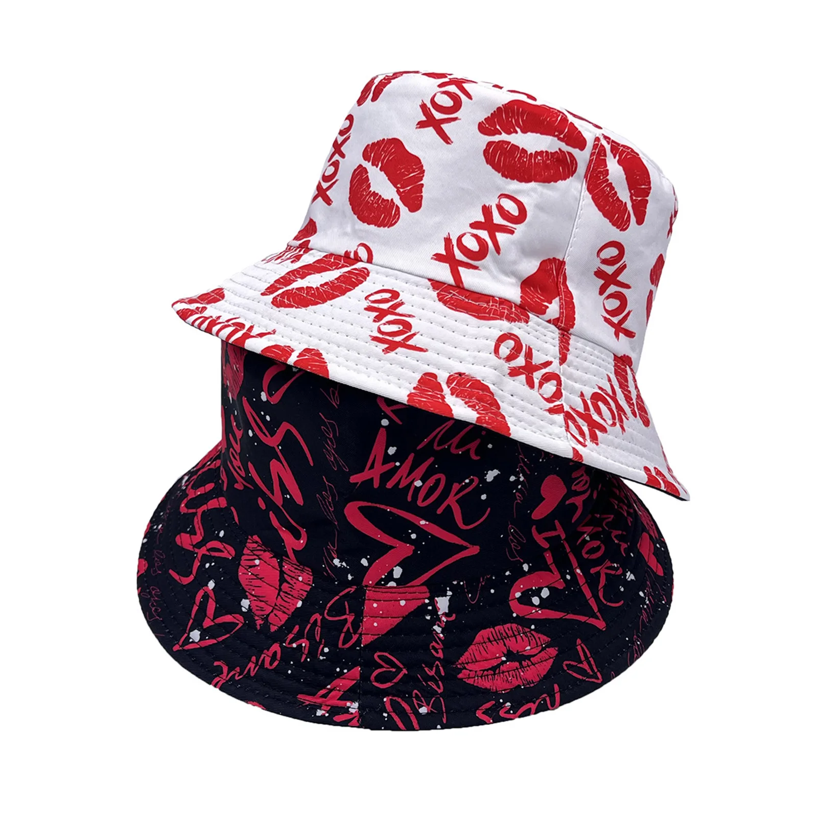 Red/Pink Heart Pattern Bucket Hats Love Heart Pattern Sun Shade Fisherman Hats for Men Women Traveling Valentine's Day Gifts