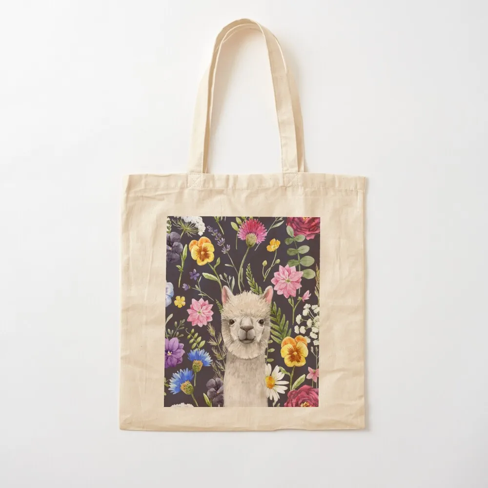 

Wildflower Alpaca Tote Bag reusable grocery bags Shopping bags shopper bag women canvas Canvas Tote Bag