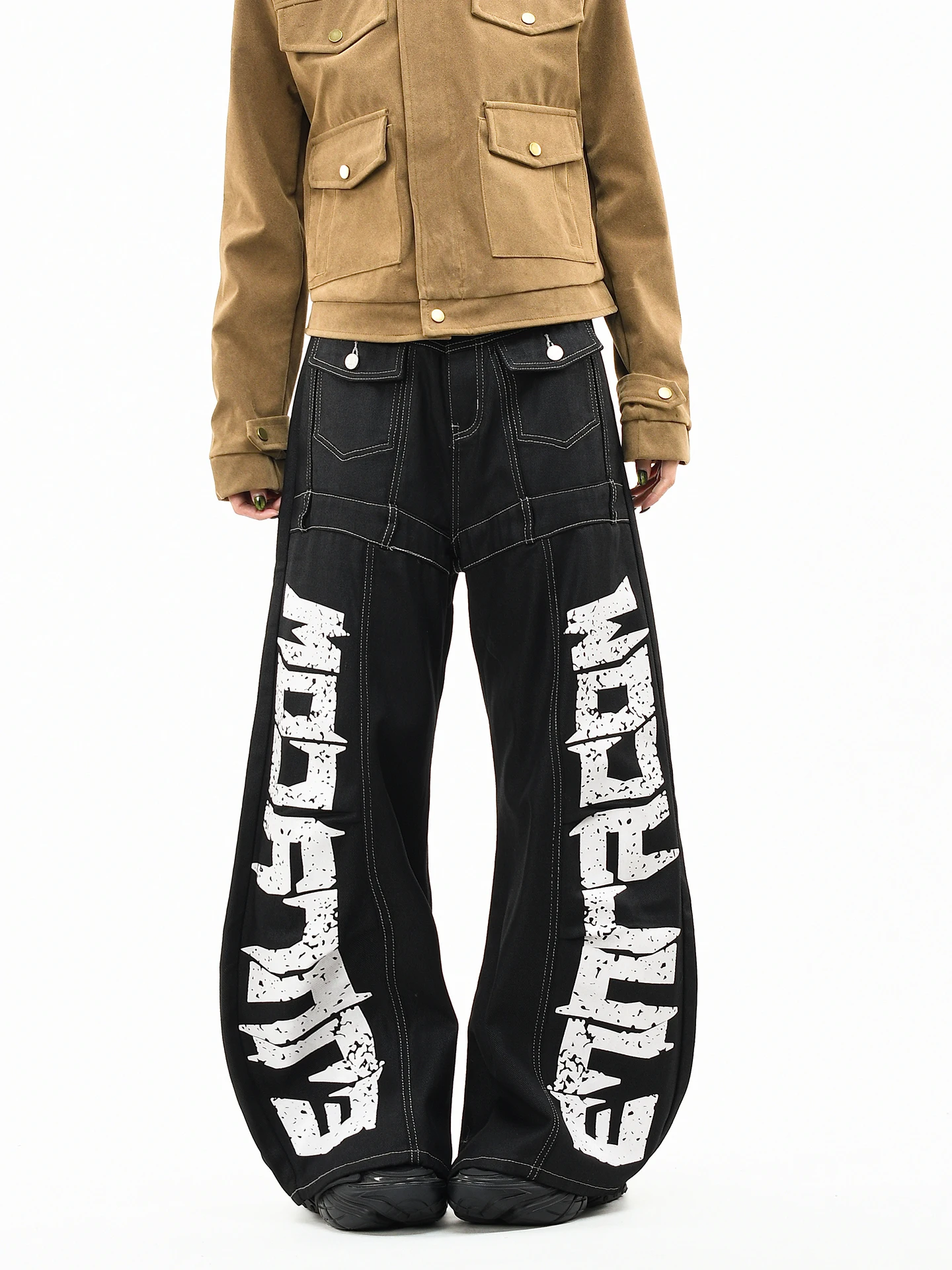 

OV Original American Sle Waed Knife Wide Leg Jeans Loose Fit Streetwear for Women Printed Long Trousers