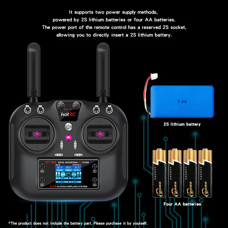 

HOTRC HT-10A 10-канальный передатчик 2,4G 1,7-дюймовый экран с приемником F10A, пульт дистанционного управления для радиоуправляемого самолета FPV Racing Drone