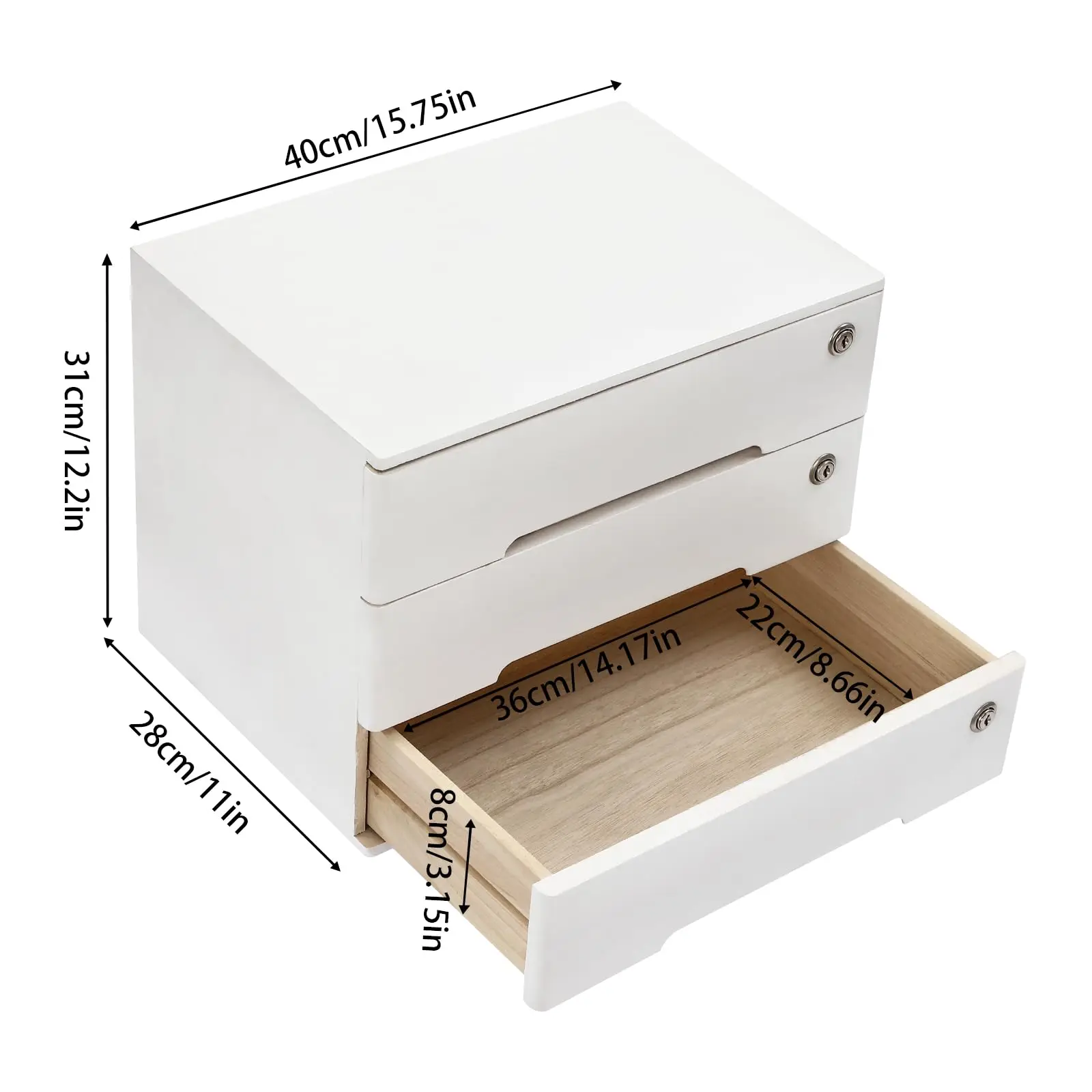 나무 데스크탑 보관함, 잠글 수 있는 서랍 3개, 기념품 상자, 사무용품 A4/영수증 파일 정리함, 평면 파일 캐비닛