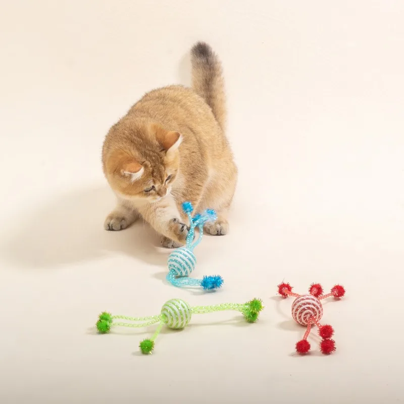 Cat Toy Net Tube Wrapped Rope Ball Jincong Ball Cat Self-Entertainment Toy Teasing Ball Cat Six-Claw Toy, 3 Interactive Cat Toys