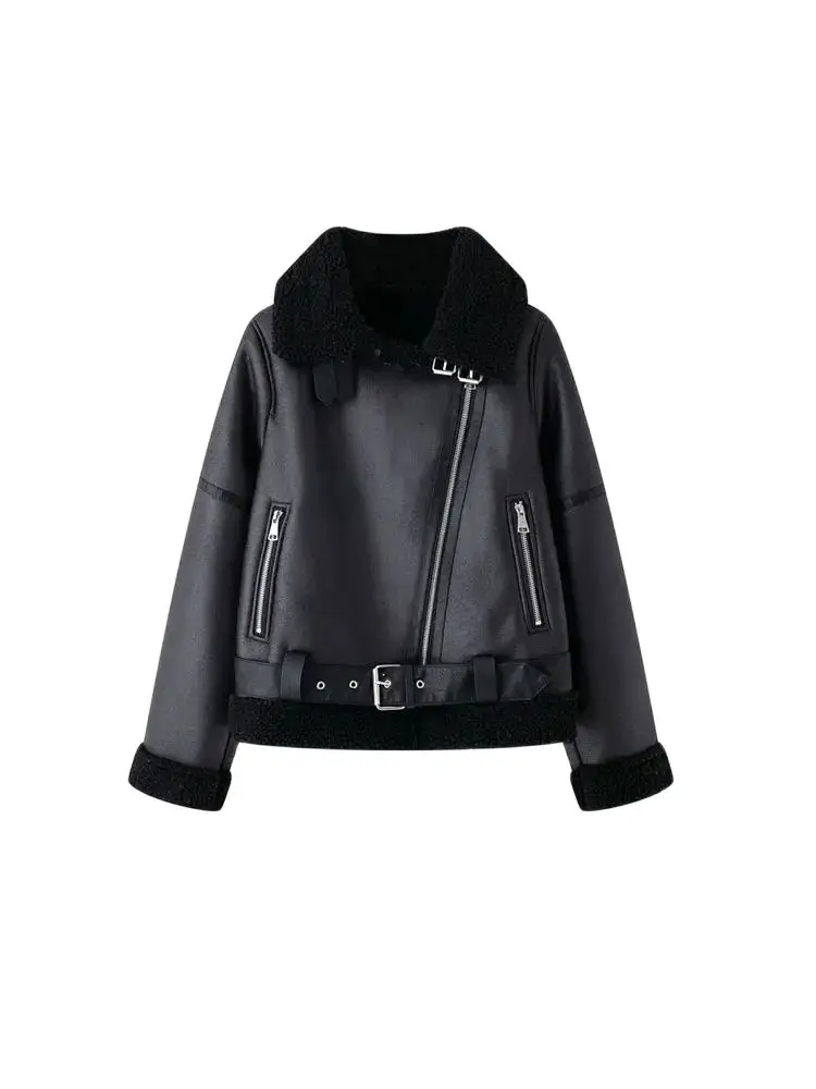 Dámská silná teplá semišová bunda s páskem, kabáty s dlouhým rukávem, imitace stříhání, dámské svrchní oblečení, elegantní topy, zimní móda - náhled 4